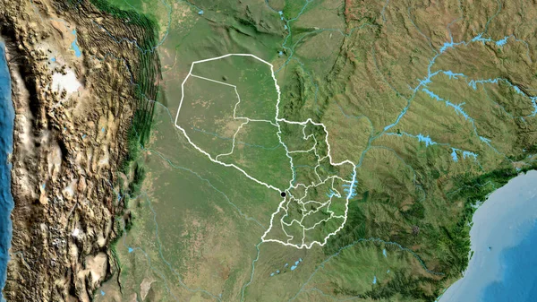 Paraguay Sınır Bölgesinin Onun Bölgesel Sınırlarının Uydu Haritasında Yakın Çekimleri — Stok fotoğraf