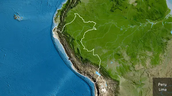 Nahaufnahme Des Peruanischen Grenzgebiets Auf Einer Satellitenkarte Kapitalpunkt Umrisse Das — Stockfoto