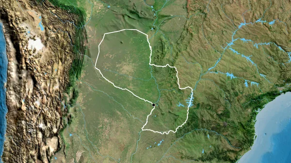在卫星地图上对巴拉圭边境地区进行了近距离调查 资本点 国家形貌概述 — 图库照片