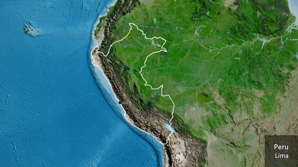 Nahaufnahme Des Peruanischen Grenzgebiets Auf Einer Satellitenkarte Kapitalpunkt Umrisse Das — Stockfoto