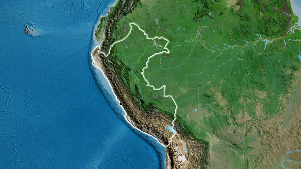 Крупный План Пограничной Зоны Перу Спутниковой Карте Отличный Момент Светится — стоковое фото