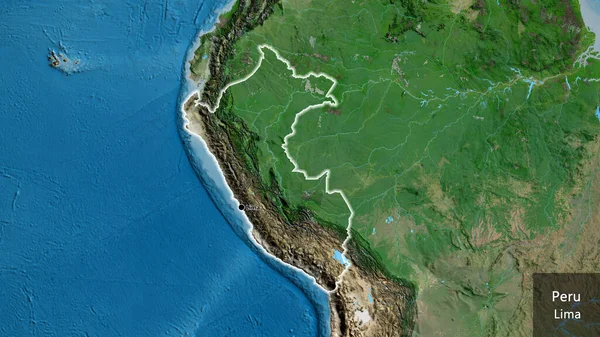 Nahaufnahme Des Peruanischen Grenzgebiets Auf Einer Satellitenkarte Kapitalpunkt Überall Land — Stockfoto