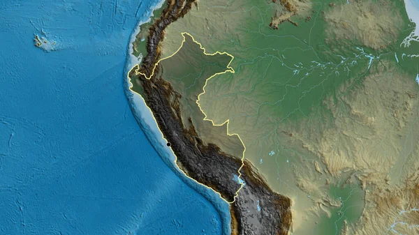 Крупним Планом Висвітлюється Прикордонна Зона Перу Темним Накладанням Рельєфну Карту — стокове фото