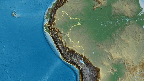 Bir Yardım Haritasında Peru Sınır Bölgesi Bölgesel Sınırlarının Yakınlaştırılması Ana — Stok fotoğraf