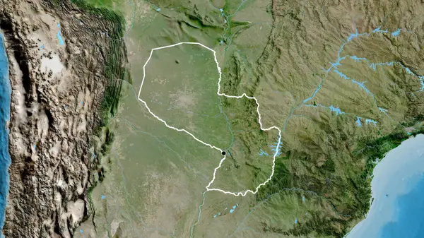 Close Dari Wilayah Perbatasan Paraguay Pada Peta Satelit Titik Ibu — Stok Foto