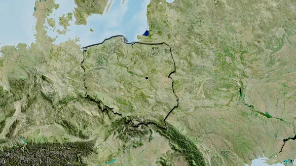 Närbild Polens Gränsområde Satellitkarta Huvudpunkt Skalade Kanter Lantformen — Stockfoto