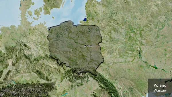 Крупним Планом Польща Виділяє Прикордонну Зону Темним Накладанням Супутникову Карту — стокове фото