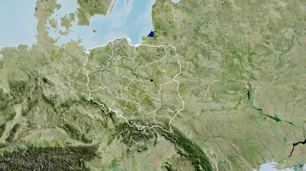 Detailní Záběr Pohraniční Oblasti Polska Jejích Regionálních Hranic Satelitní Mapě — Stock fotografie