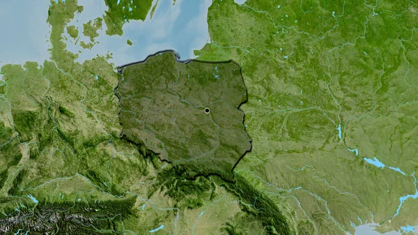 Detailní Záběr Pohraniční Oblasti Polska Zdůrazňující Tmavý Překryv Satelitní Mapě — Stock fotografie