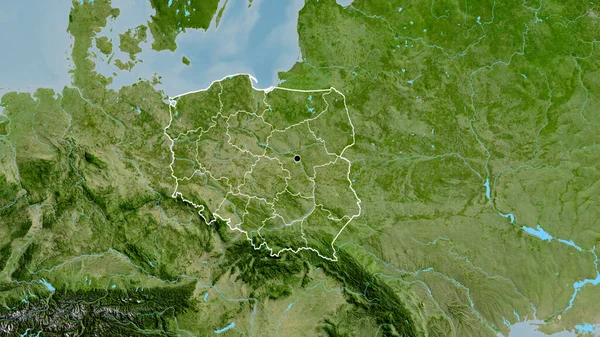 Închiderea Zonei Frontieră Poloniei Frontierelor Sale Regionale Hartă Prin Satelit — Fotografie, imagine de stoc