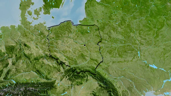 Detailní Záběr Pohraniční Oblasti Polska Satelitní Mapě Fakt Zkosené Hrany — Stock fotografie