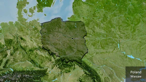 Close Poland Border Area Highlighting Dark Overlay Satellite Map Capital — Stock Photo, Image