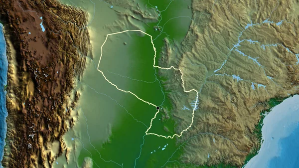 Närbild Gränsområdet Till Paraguay Fysisk Karta Huvudpunkt Skissera Runt Landet — Stockfoto