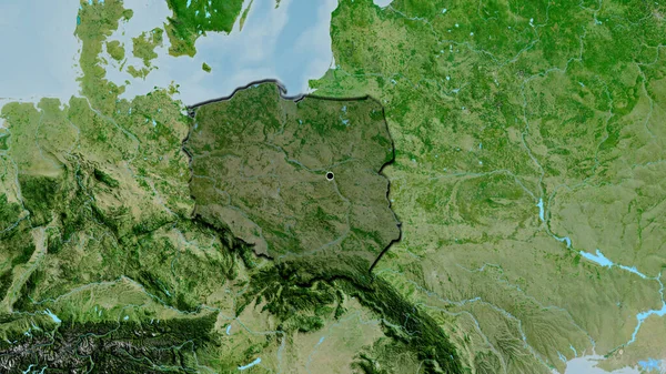 Apropierea Zonei Frontieră Poloniei Evidențiază Suprapunere Întunecată Hartă Prin Satelit — Fotografie, imagine de stoc