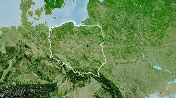 衛星地図上のポーランド国境地帯の閉鎖 資本ポイント 全国に光る — ストック写真