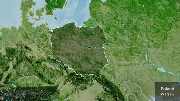 폴란드 지역의 촬영은 지도에 어두운 오버레이로 조명되고 국가의 모양을 중심으로 — 스톡 사진