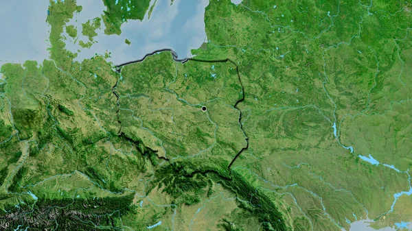 Κοντινό Πλάνο Της Παραμεθόριας Περιοχής Της Πολωνίας Δορυφορικό Χάρτη Σημάδι — Φωτογραφία Αρχείου