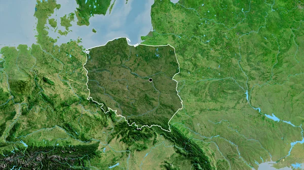 衛星地図上の暗いオーバーレイで強調ポーランド国境地域のクローズアップ 資本ポイント 全国の概要 — ストック写真