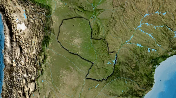 Nahaufnahme Des Paraguayischen Grenzgebiets Auf Einer Satellitenkarte Kapitalpunkt Abgeschrägte Ränder — Stockfoto