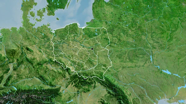 在卫星地图上对波兰边境地区及其区域边界进行了密切监视 资本点 国家形貌概述 — 图库照片