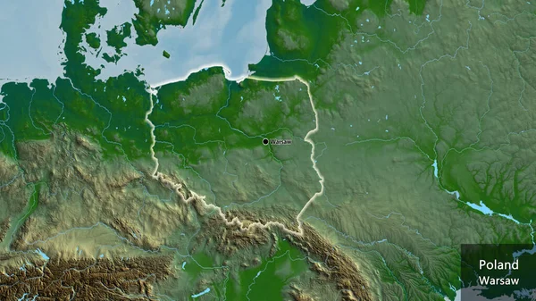 Nahaufnahme Des Polnischen Grenzgebiets Auf Einer Physischen Karte Kapitalpunkt Überall — Stockfoto