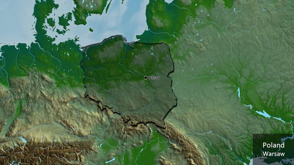Zbliżenie Strefy Przygranicznej Polski Ciemną Nakładką Fizyczną Mapę Główny Punkt — Zdjęcie stockowe
