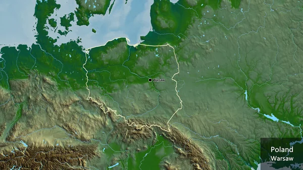 Detailní Záběr Pohraniční Oblasti Polska Fyzické Mapě Fakt Obrys Kolem — Stock fotografie
