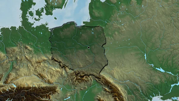 波兰边境地区的特写镜头突出显示了一张救济地图上的黑暗阴影 资本点 国家形状的斜边 — 图库照片