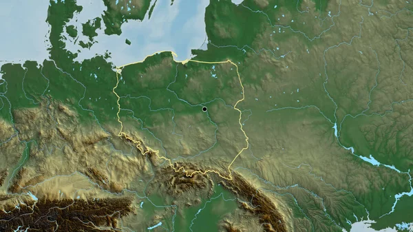 Detailní Záběr Pohraniční Oblasti Polska Reliéfní Mapě Fakt Obrys Kolem — Stock fotografie