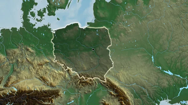 Detailní Záběr Pohraniční Oblasti Polska Zvýrazňující Tmavý Překryv Reliéfní Mapě — Stock fotografie