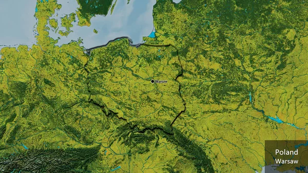 Close Poland Border Area Topographic Map Capital Point Bevelled Edges — Stock Photo, Image