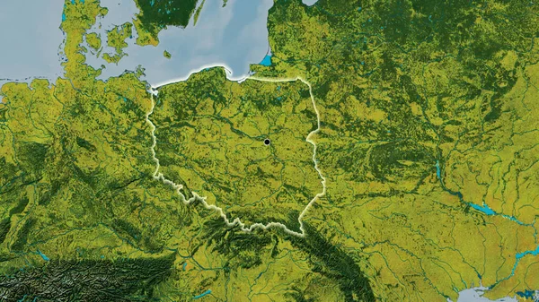 Primer Plano Zona Fronteriza Polonia Mapa Topográfico Punto Capital Brillan —  Fotos de Stock