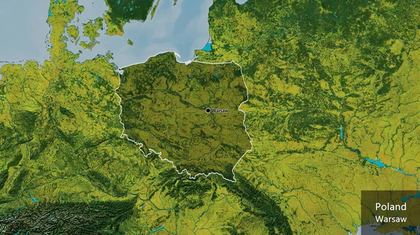 Närbild Polens Gränsområde Med Ett Mörkt Överdrag Topografisk Karta Huvudpunkt — Stockfoto
