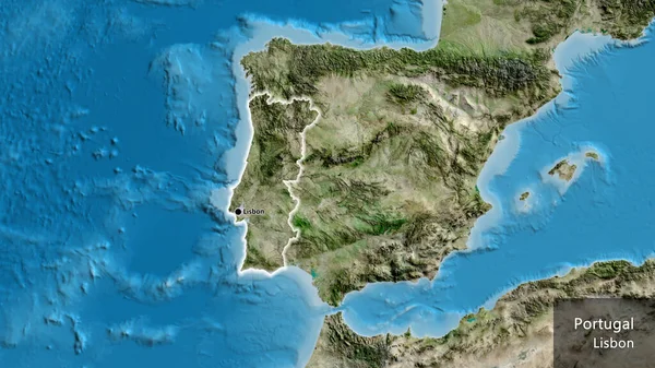 Крупный План Границы Португалии Спутниковой Карте Отличный Момент Светится Вокруг — стоковое фото