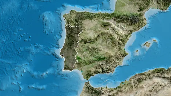 Närbild Portugals Gränsområde Med Mörk Överlagring Satellitkarta Huvudpunkt Skissera Runt — Stockfoto