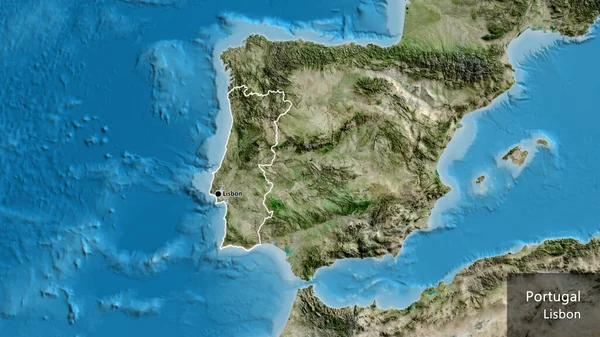 Крупный План Границы Португалии Спутниковой Карте Отличный Момент Очертания Всей — стоковое фото