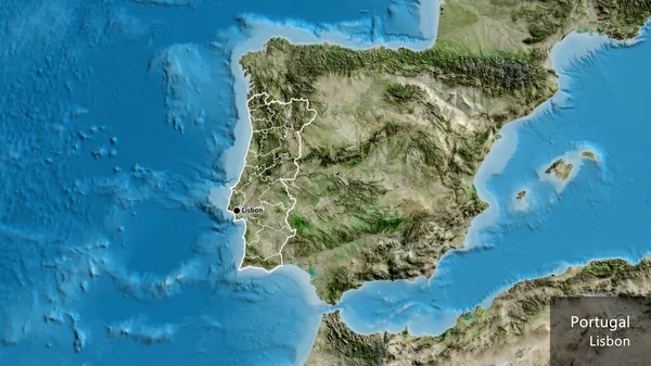 Portekiz Sınırına Bölgesel Sınırlarına Bir Uydu Haritası Ile Yakın Plan — Stok fotoğraf