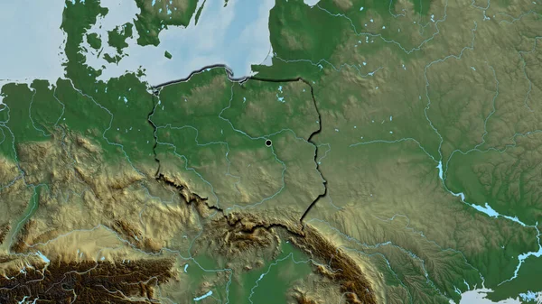 Nahaufnahme Des Polnischen Grenzgebiets Auf Einer Reliefkarte Kapitalpunkt Abgeschrägte Ränder — Stockfoto