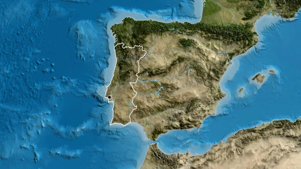 Close Van Het Grensgebied Van Portugal Een Satellietkaart Hoofdpunt Overzicht — Stockfoto