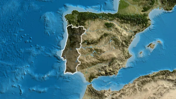 Close Portugal Border Area Highlighting Dark Overlay Satellite Map Titik — Stok Foto