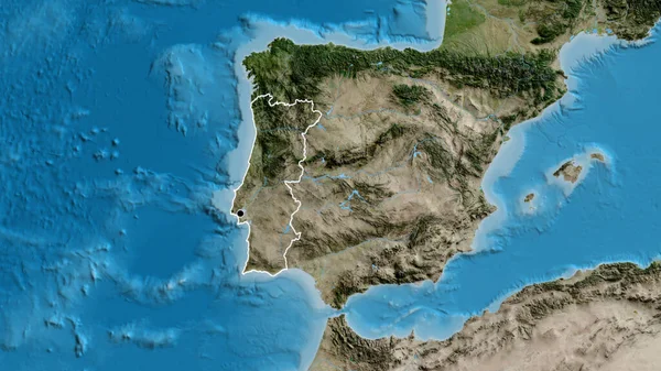 Portekiz Sınır Bölgesinin Uydu Haritasında Yakın Plan Görüntüsü Ana Nokta — Stok fotoğraf