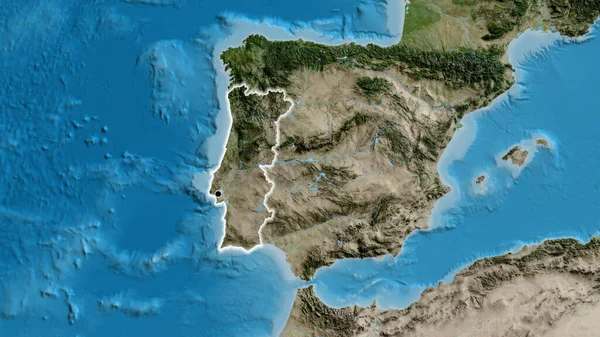 Крупный План Границы Португалии Спутниковой Карте Отличный Момент Светится Вокруг — стоковое фото