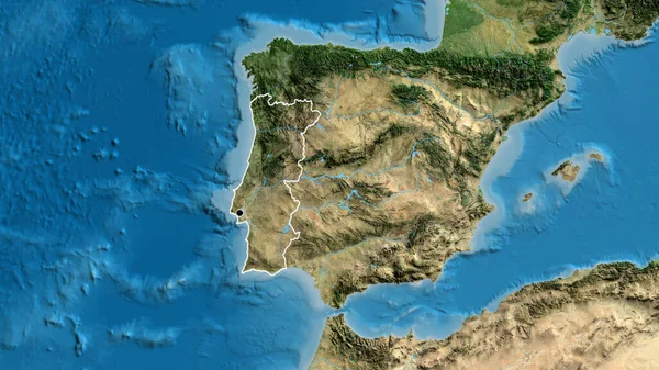 Close Zona Fronteiriça Portugal Num Mapa Por Satélite Ponto Capital — Fotografia de Stock