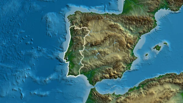 Närbild Det Portugisiska Gränsområdet Fysisk Karta Huvudpunkt Glow Runt Landet — Stockfoto