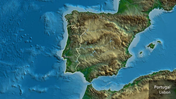 Portekiz Sınır Bölgesinin Fiziksel Bir Haritada Yakın Plan Görüntüsü Ana — Stok fotoğraf