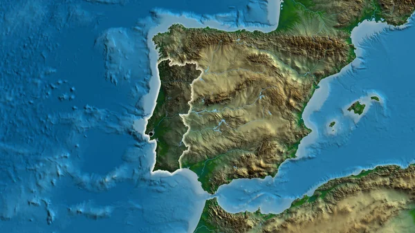 Närbild Portugals Gränsområde Med Ett Mörkt Överdrag Fysisk Karta Huvudpunkt — Stockfoto