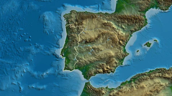 Primer Plano Zona Fronteriza Portugal Mapa Físico Punto Capital Esquema —  Fotos de Stock