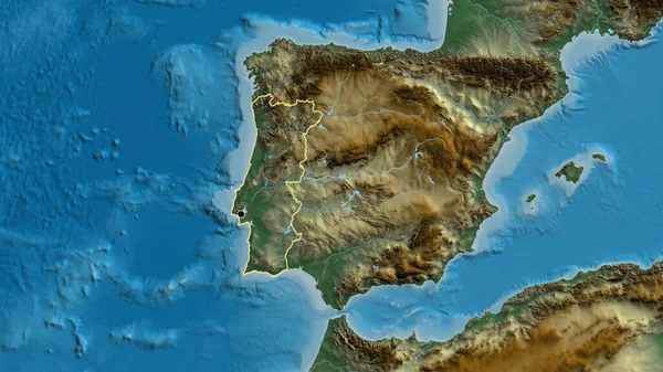 Primer Plano Zona Fronteriza Portugal Mapa Relieve Punto Capital Esquema —  Fotos de Stock