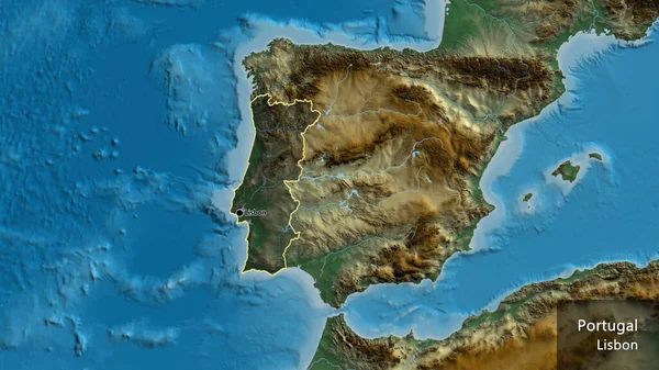 Крупный План Пограничной Зоны Португалии Тёмным Наложением Рельефную Карту Отличный — стоковое фото
