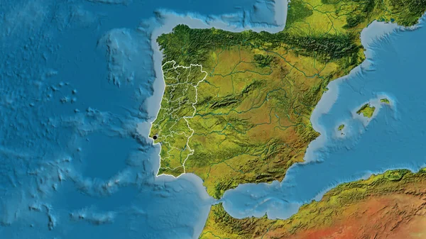 ポルトガル国境地域とその地域の境界線の地図上のクローズアップ 資本ポイント 全国の概要 — ストック写真